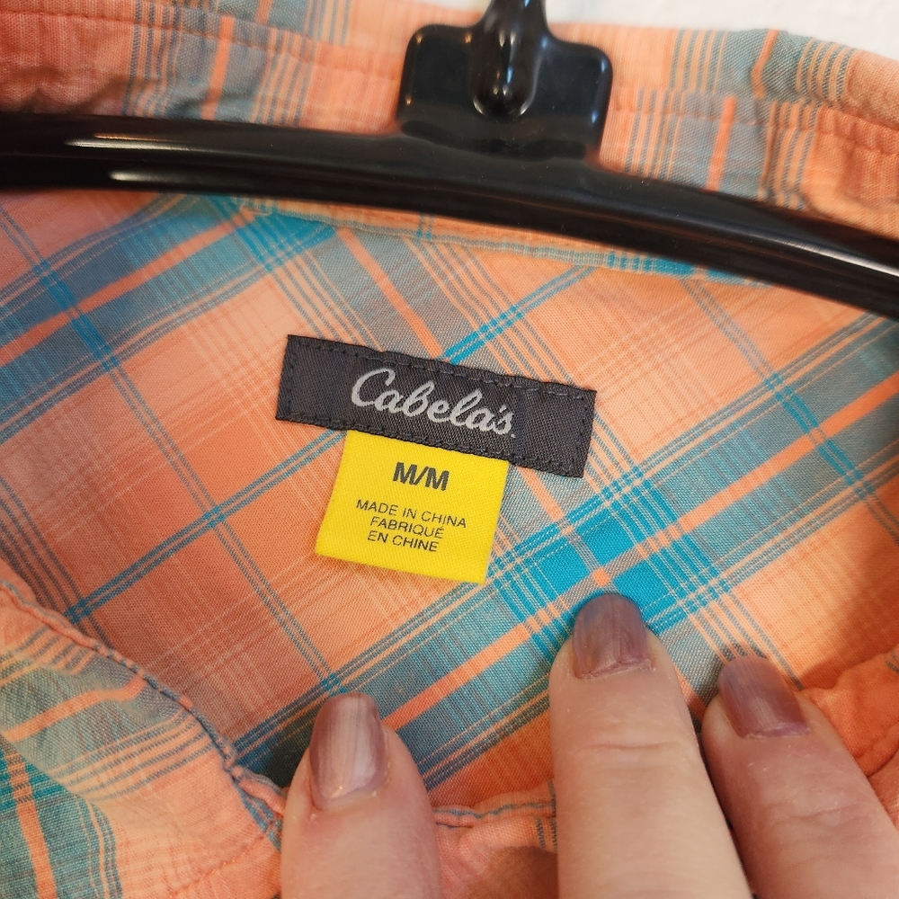 Cabela's Orange and Teal Plaid Short-Sleeve Button-Down Shirt, Size M - Picture 3 of 7